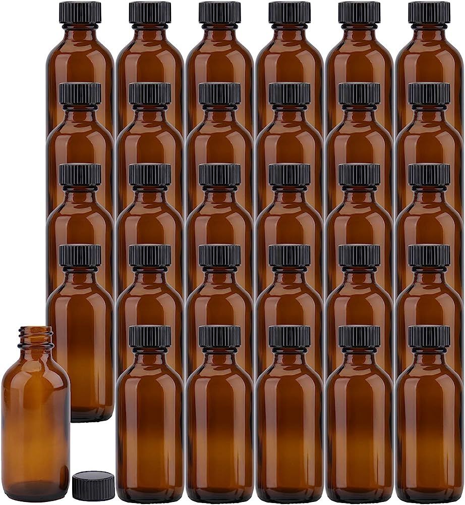 Bekith 30 Pack 2 oz Boston Round Glass Bottle with Black Caps, Amber | Amazon (US)