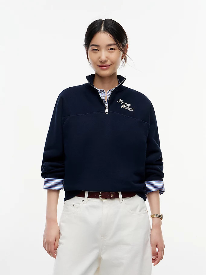 Logo Relaxed Terry Quarter-Zip Sweatshirt | Tommy Hilfiger UK