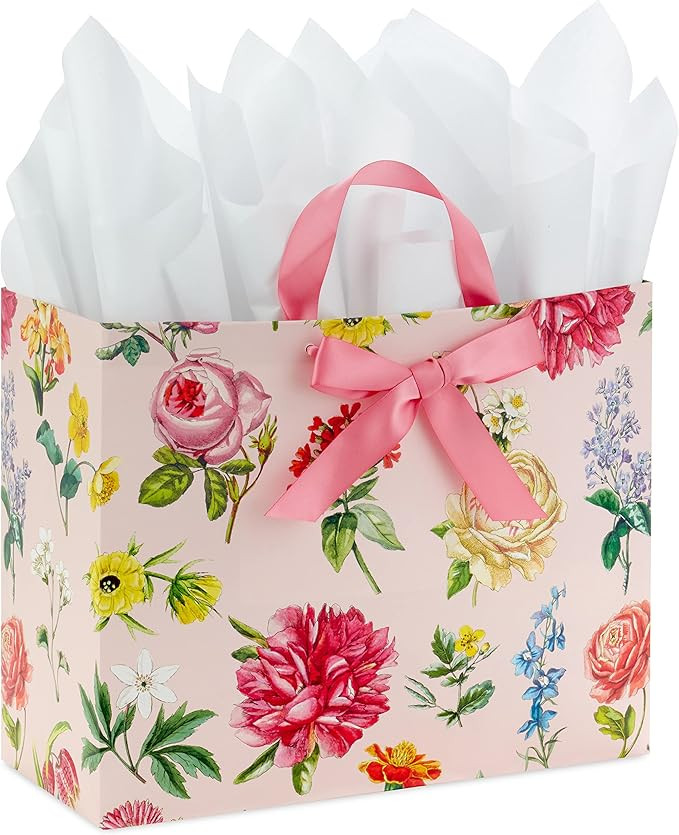 Hallmark 10" Large Horizontal Gift Bag with Tissue Paper (Vintage Floral with Pink Bow) for Easte... | Amazon (US)