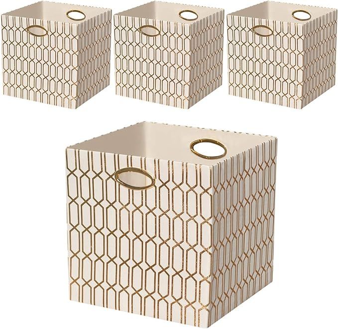 Storage Bins, Storage Cubes,11×11 Fabric Drawers Organizer Basket Boxes Containers (4pcs, Cream) | Amazon (US)
