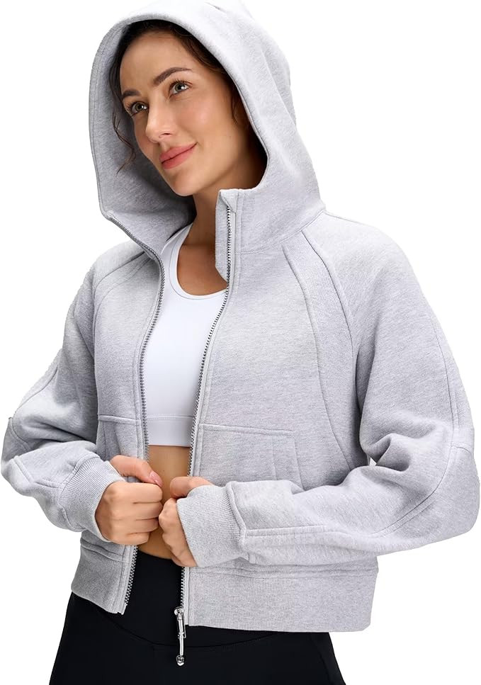 QUEENIEKE Cropped Zip Up Hoodies For Women, Fleece Full Zip Sweatshirts For Women Loose Fit Hoodi... | Amazon (US)