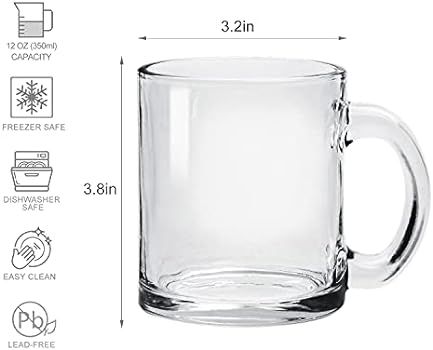 Glass Coffee Mug Set, (8 Pack) 12 Ounce with Convenient Handle, Tea Glasses for Hot/Cold Beverage... | Amazon (US)