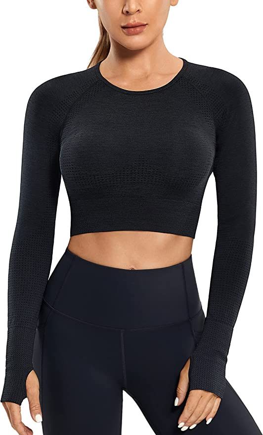 VANTONIA Women's Seamless Long Sleeve Crop Top Cute Workout Top Gym Shirts with Thumb Holes | Amazon (US)