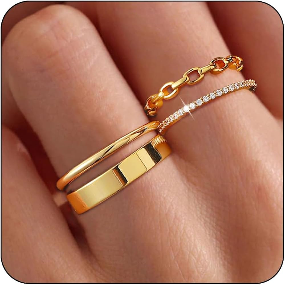 Stackable Gold Rings for Women Dainty 14K Gold Plated Thin Ring Set Non Tarnish Thumb Bands Gold ... | Amazon (US)