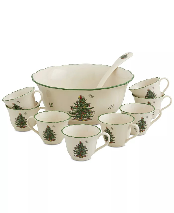 Christmas Tree 10-Pc. Punch Bowl Set | Macy's
