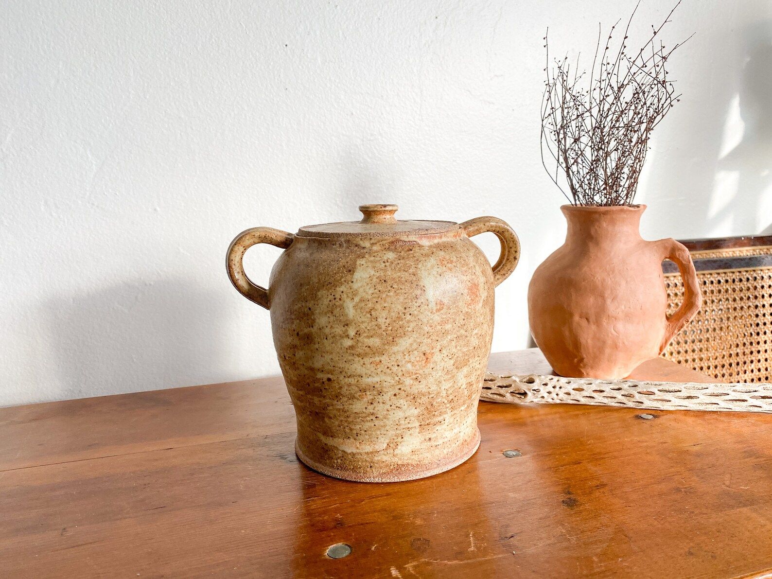 Vintage Earthy Speckled Pottery Jar | Etsy (US)