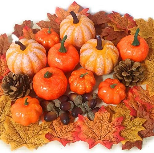 202 PCS Thanksgiving Artificial Pumpkins Home Decoration Set, Pine Cones, Acorns, Maple Leave Fall W | Amazon (US)