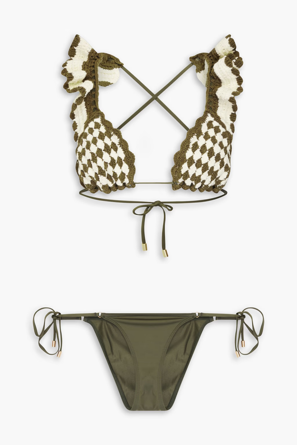 Ruffled crocheted cotton triangle bikini | The Outnet (US and CA)