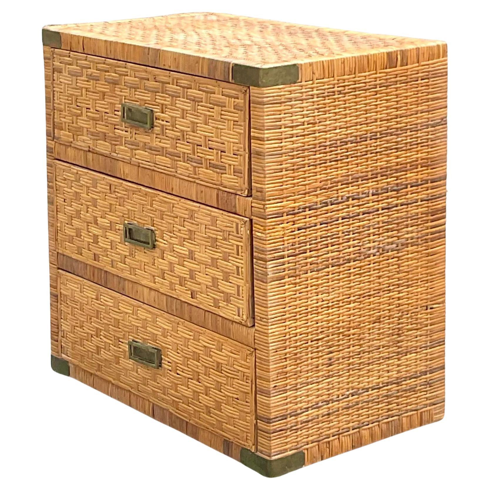 Late 20th Century Vintage Coastal Wrapped Rattan Chest of Drawers | 1stDibs