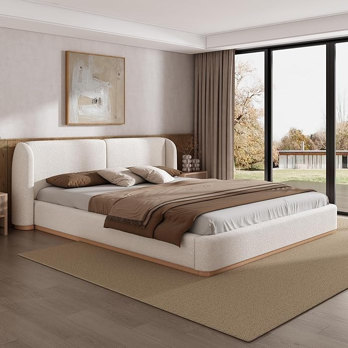 Ball & Cast Modern Bed Frame King Size with Wingback Headboard, Boucle Upholstered Platform Bed w... | Amazon (US)