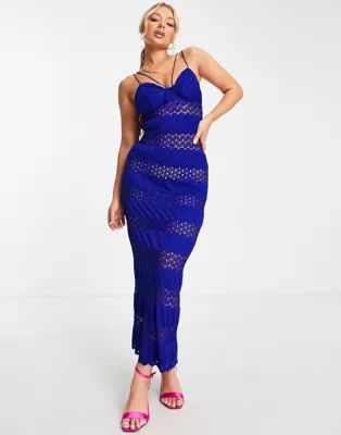 ASOS DESIGN strappy lace paneled maxi dress in rich blue | ASOS (Global)