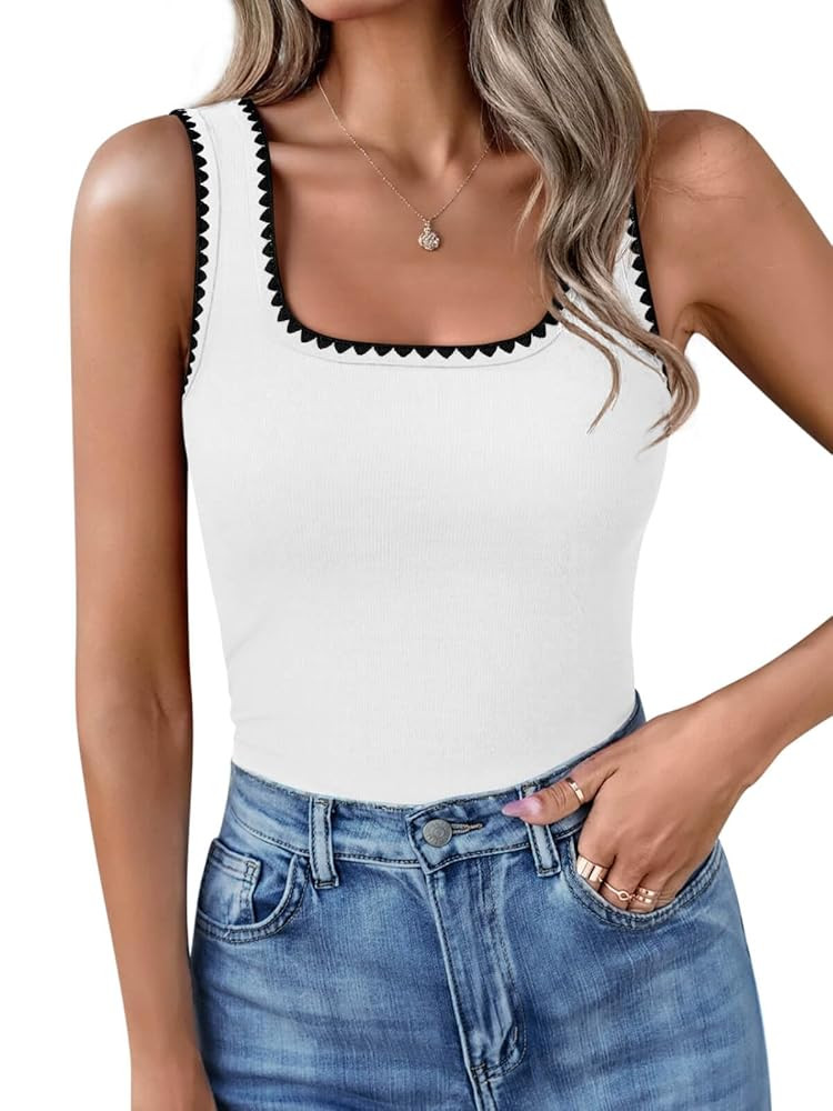 Yousify Women’s Square Neck Tank Tops 2025 Summer Sleeveless Shirts Casual Slim Fitted Color Bl... | Amazon (US)