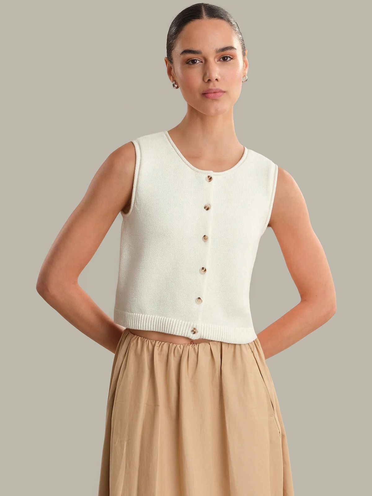 Ella: Cotton Button Front Sweater Vest | 525 America