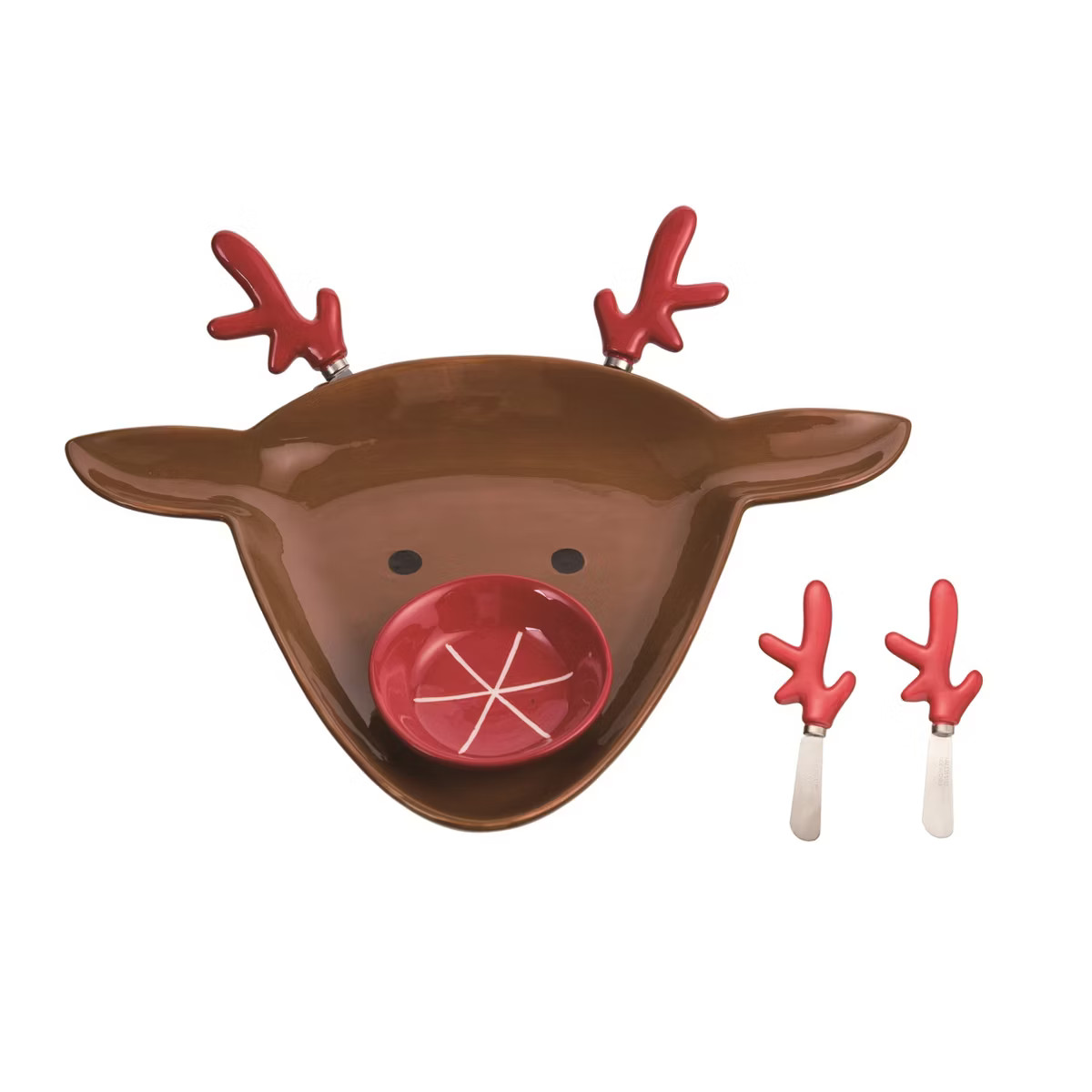 Transpac Dolomite 15 in. Brown Christmas Reindeer Chip and Dip Set of 4 | Target