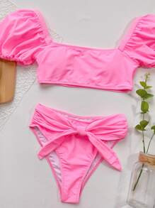 Knot Short Sleeve Bikini Swimsuit SKU: swswim23210401856(1000+ Reviews)$13.49$12.82Join for an Ex... | SHEIN