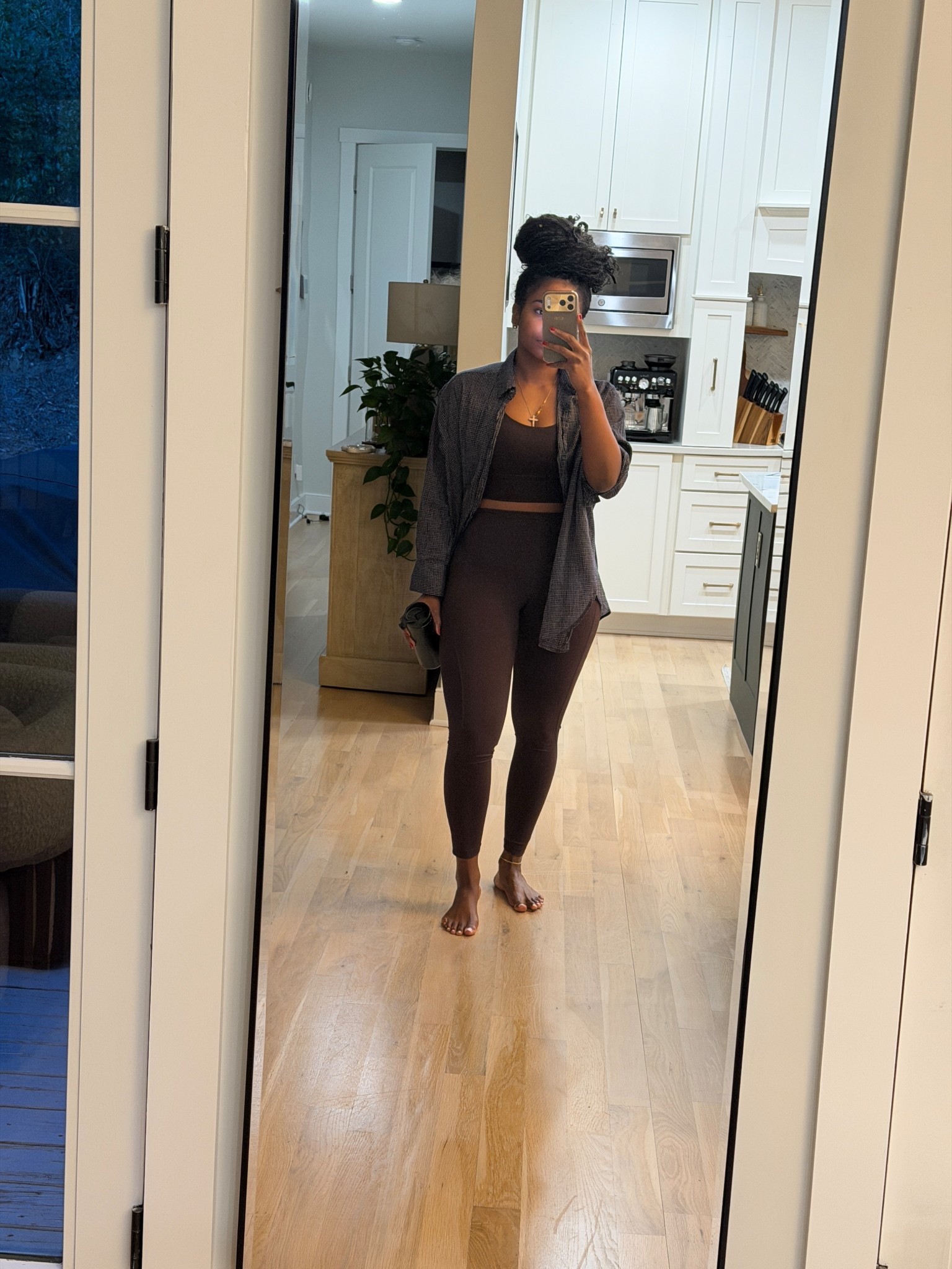 Top & leggings: M
Blouse: Small (oversized) 