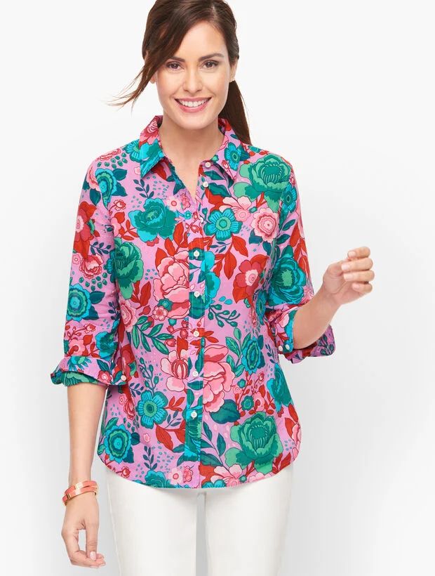 Cotton Button Front Shirt - Sketched Blooms | Talbots
