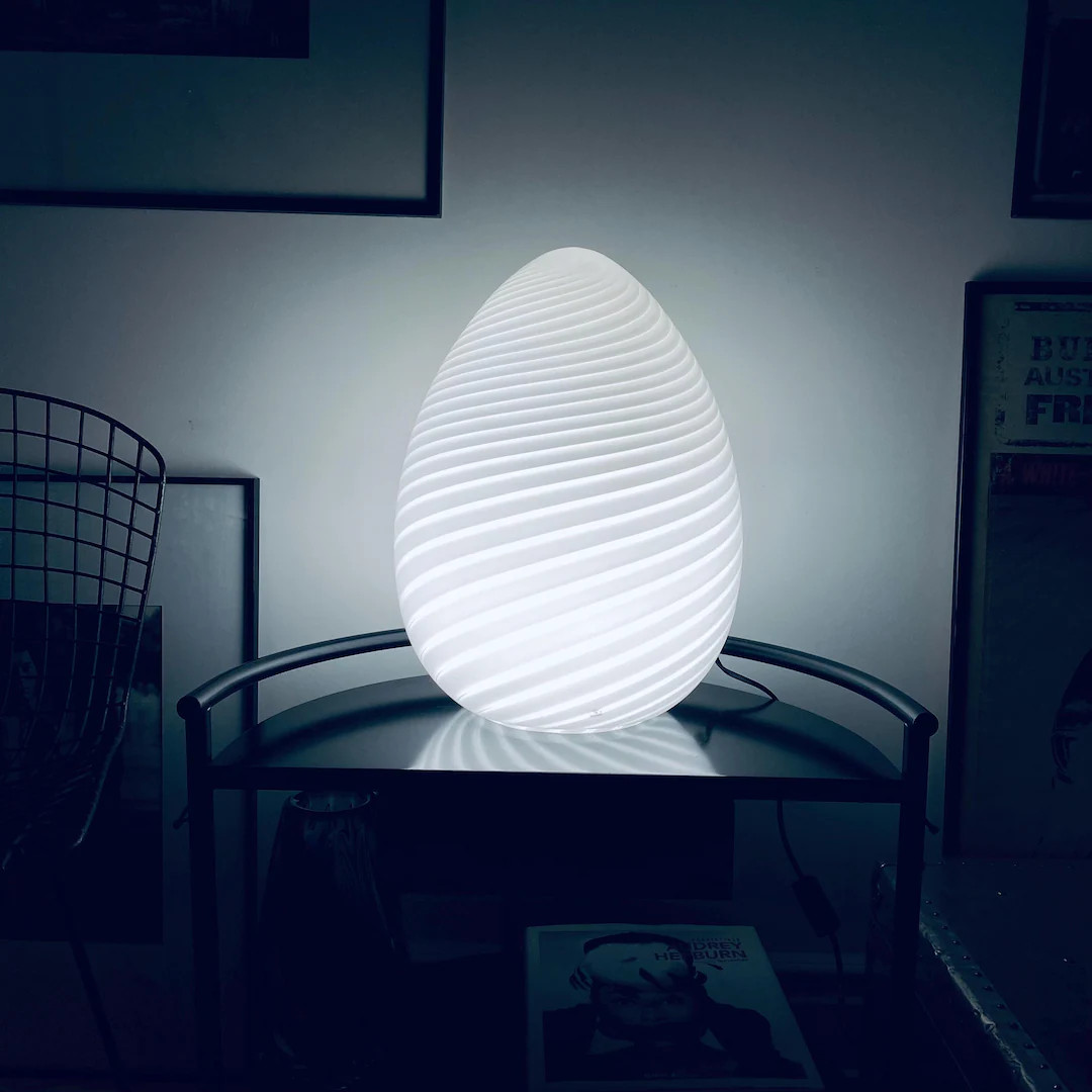 Vintage White Swirl Murano Egg Table Lamp by Effetre Murano Srl - Etsy | Etsy (US)