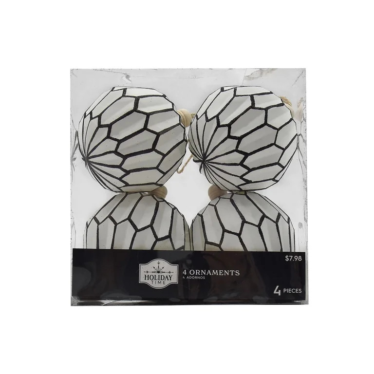 Holiday Time Simple Season 4pc White and Black Hanging Decorative Accents Ornament with Glitter B... | Walmart (US)