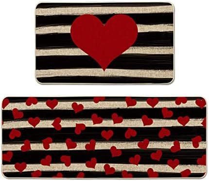 Artoid Mode Watercolor Stripes Love Heart Kitchen Mats Set of 2, Seasonal Valentine's Day Anniversar | Amazon (US)