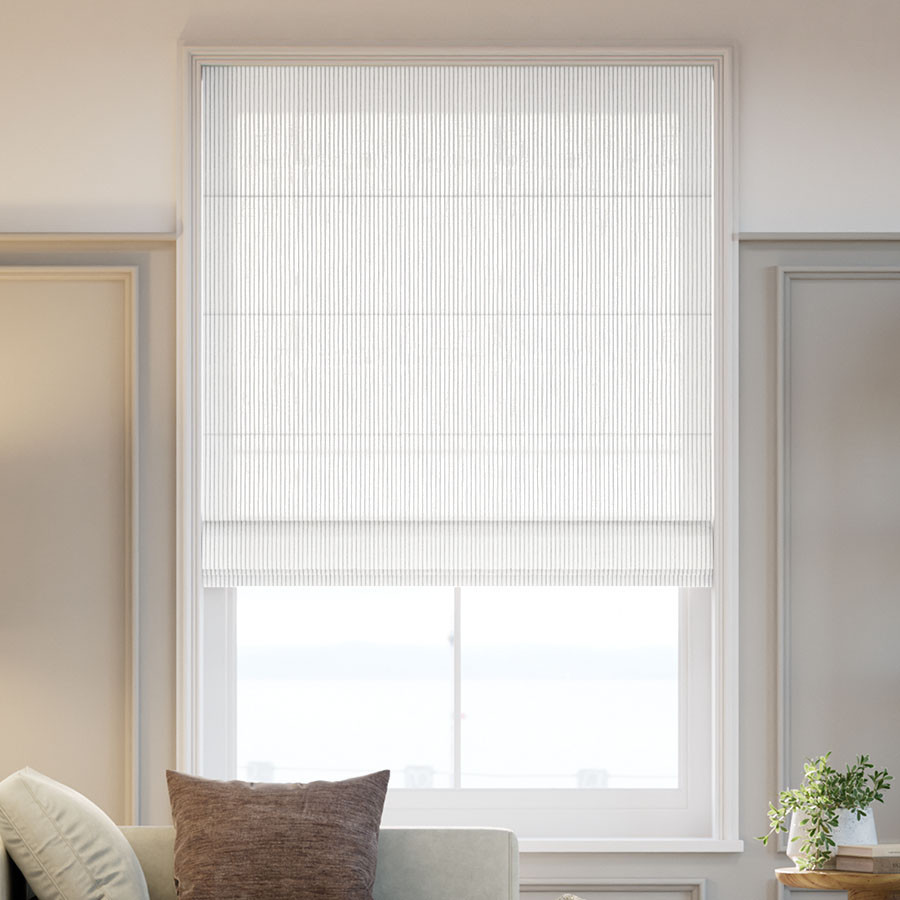 Roman Shades Coastal Stripe - White, Select Blinds | Select Blinds