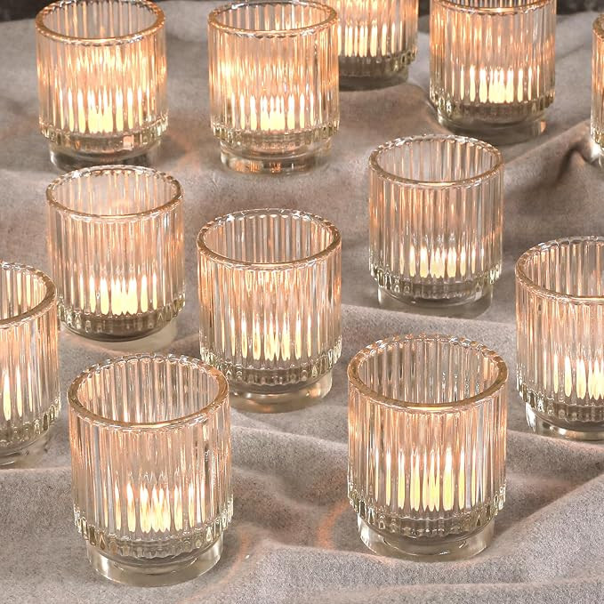 Vintage Ribbed Clear Glass Tealight & Votive Candle Holders (Set of 12), Wedding Bridal Shower Pa... | Amazon (US)
