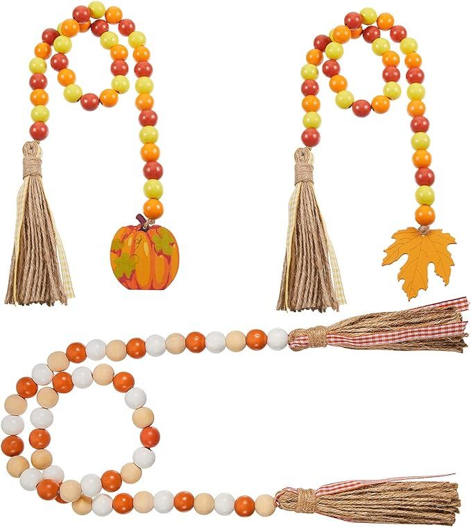 3 Pieces Wood Bead Garland with Tassel Colorful Wood Bead Decorations Holiday Wood Bead Garland R... | Amazon (US)