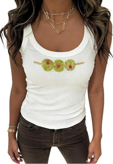 Yiulangde Cute Beaded Graphic Summer Tank Tops for Women | Amazon (US)
