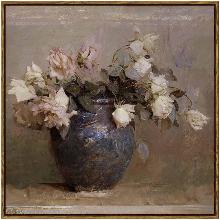 InSimSea Flowers Framed Wall Art Prints, 24x24in Farmhouse Classical Floral Rose in Vase Pictures... | Amazon (US)