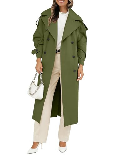 Muchpow Women's Oversized Long Trench Coat with Belt (Army Green, X-Small) | Amazon (US)