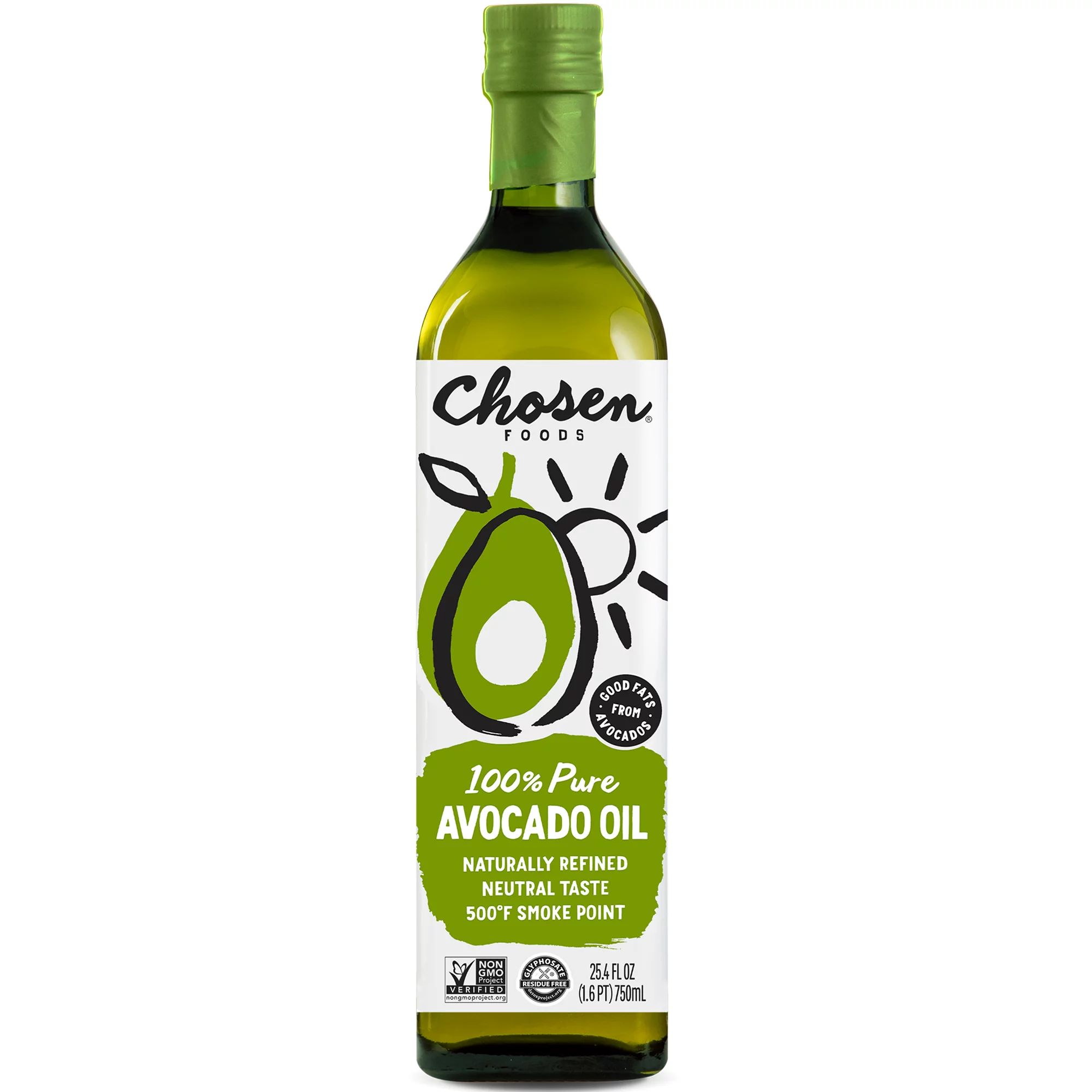 Chosen Foods 100% Pure Avocado Oil, 25.4 floz Glass Bottle, Non-GMO | Walmart (US)
