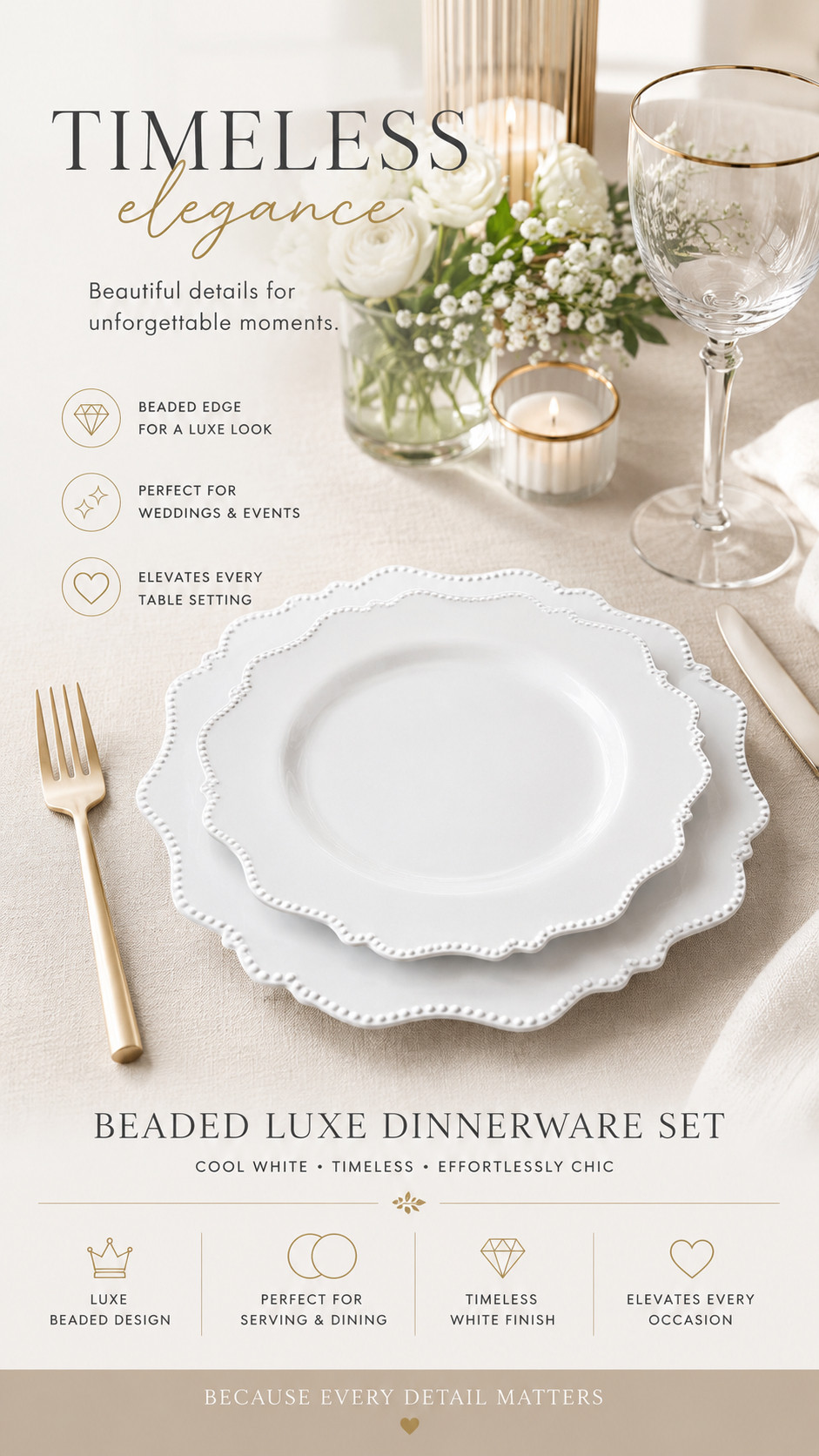White beaded dinnerware set with a timeless luxe look 🤍

This elegant white dinnerware set is perfect for weddings, formal dinners, holiday tables, bridal showers, brunches, and elevated everyday dining. The beaded edge detail gives it a refined designer feel, while the clean white finish makes it easy to style with gold flatware, crystal glasses, flowers, candles, or any seasonal decor.

A beautiful neutral set that instantly makes the table look more polished, expensive, and photo-ready.

Perfect for:
weddings
special events
holiday hosting
classic table settings
luxury-inspired dining decor

#dinnerware #tablescape #homedecor #weddingdecor #LTKhome 

 #LTKfoodie #LTKHome