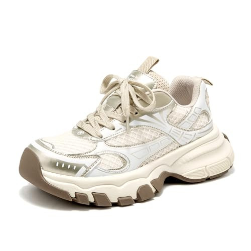 BEAU TODAY Walking Sneakers for Women Fashion Walking Shoes Chunky Platform Sneakers for Women Comfortable Lightweight Running Tennis Shoes Casual Athletic Gym Workout Shoes Gold US 9.5 | Amazon (US)