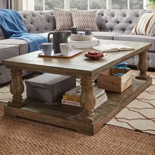 Edmaire Rustic Pine Baluster 55-inch Coffee Table by iNSPIRE Q Artisan - Pine | Bed Bath & Beyond