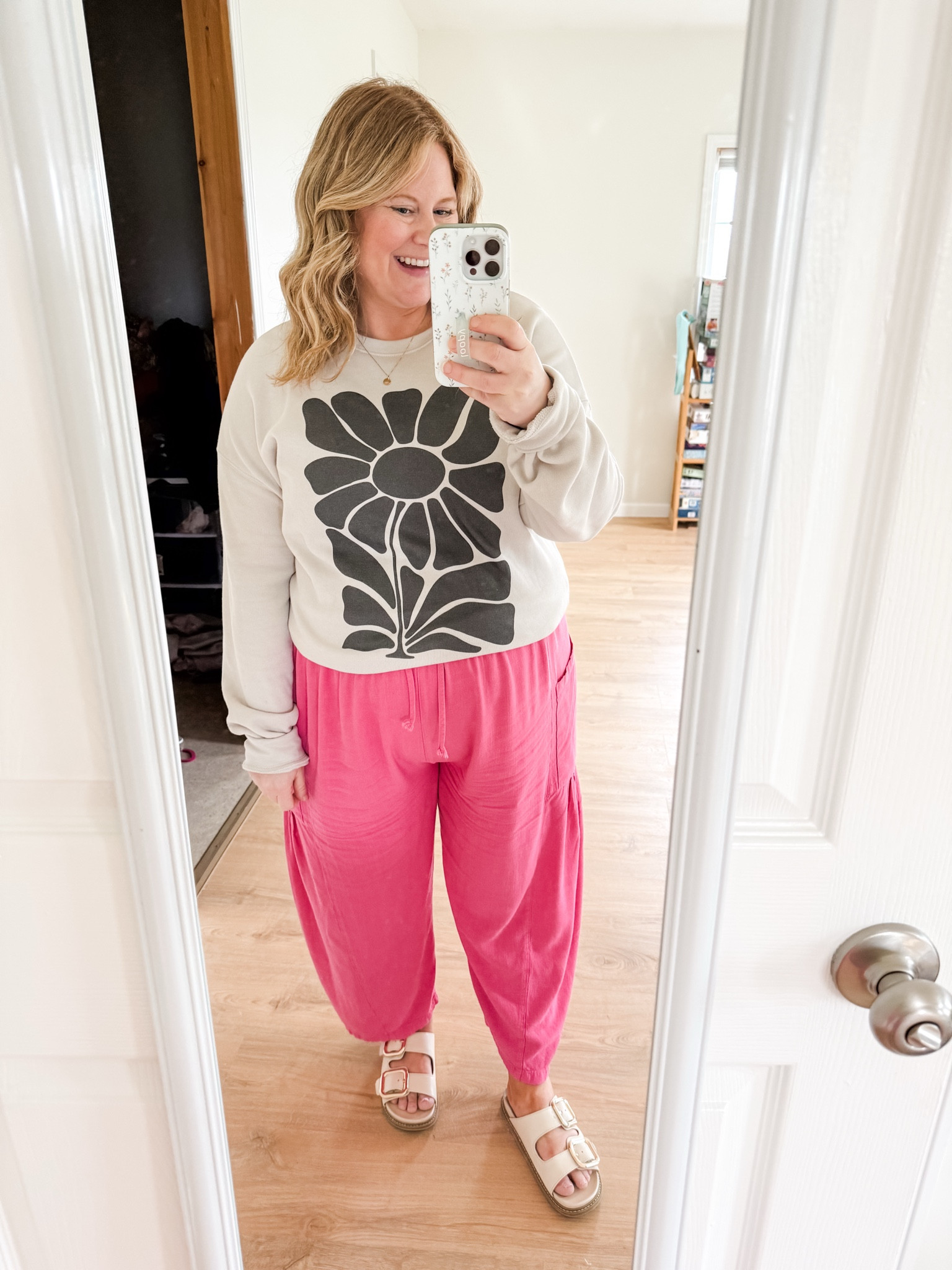 Wearing an XL in my graphic sweatshirt and a large in my linen pants.

#LTKmomlife #LTKMidsize #LTKBump
