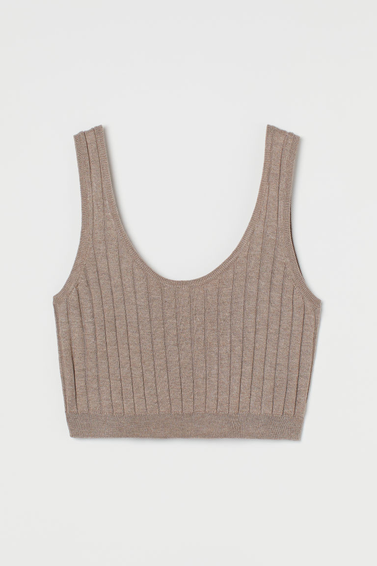 H & M - Rib-knit Cropped Top - Brown | H&M (US + CA)