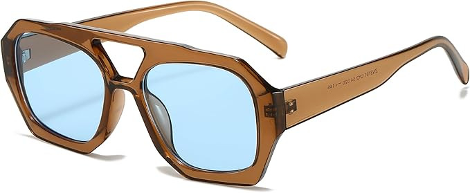 Trendy Square Aviator Sunglasses for Women Men Hexagonal Thick Frame Double Bridge Designer Inspi... | Amazon (US)