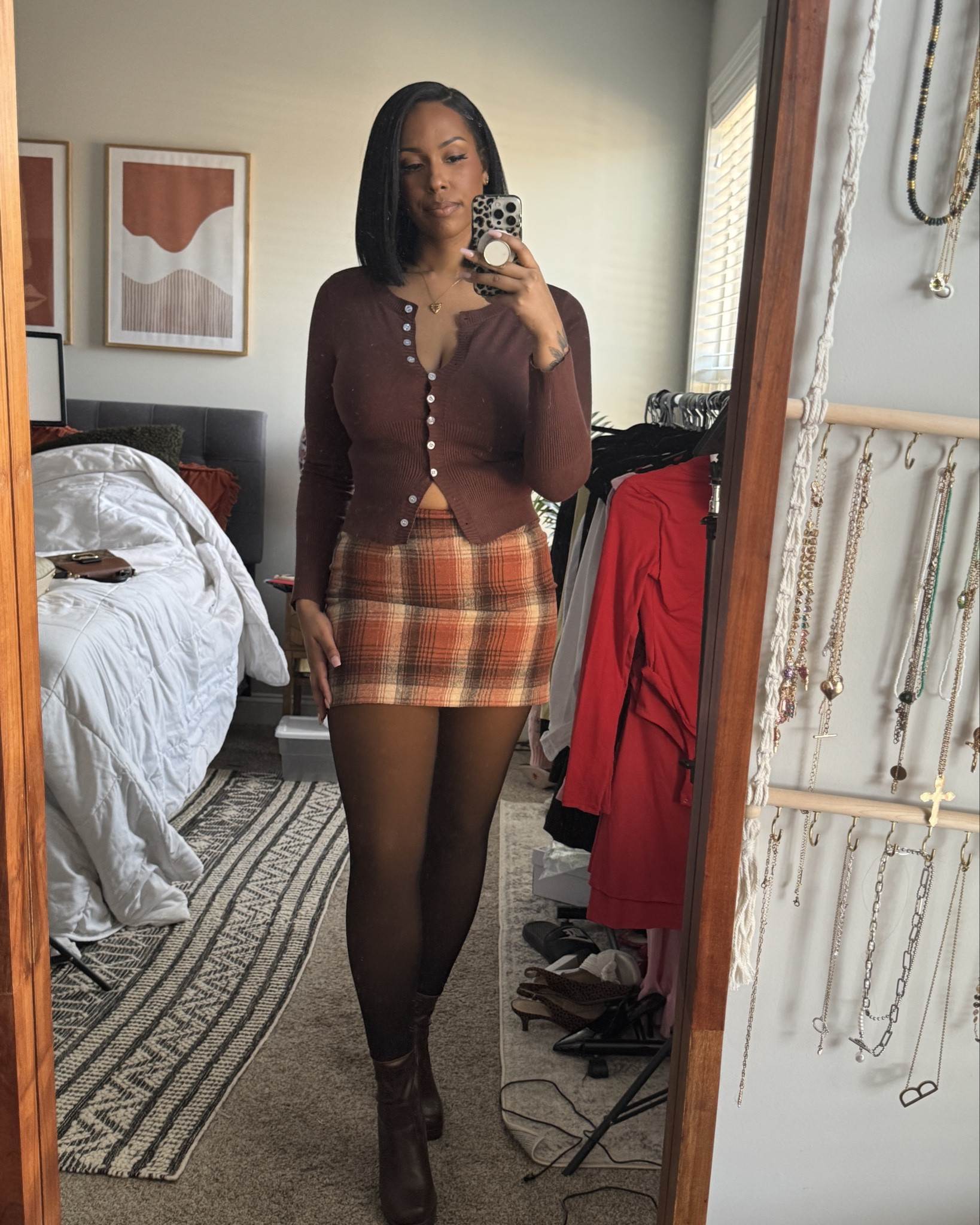 Went with a Fall coded look for Valentine’s Day 🤎 I love a mini skirt. When I get overwhelmed with getting dressed, I know that a mini skirt, tights, ankle boots and a top will do me right every time. 

#LTKTall #LTKootd #LTKBeauty