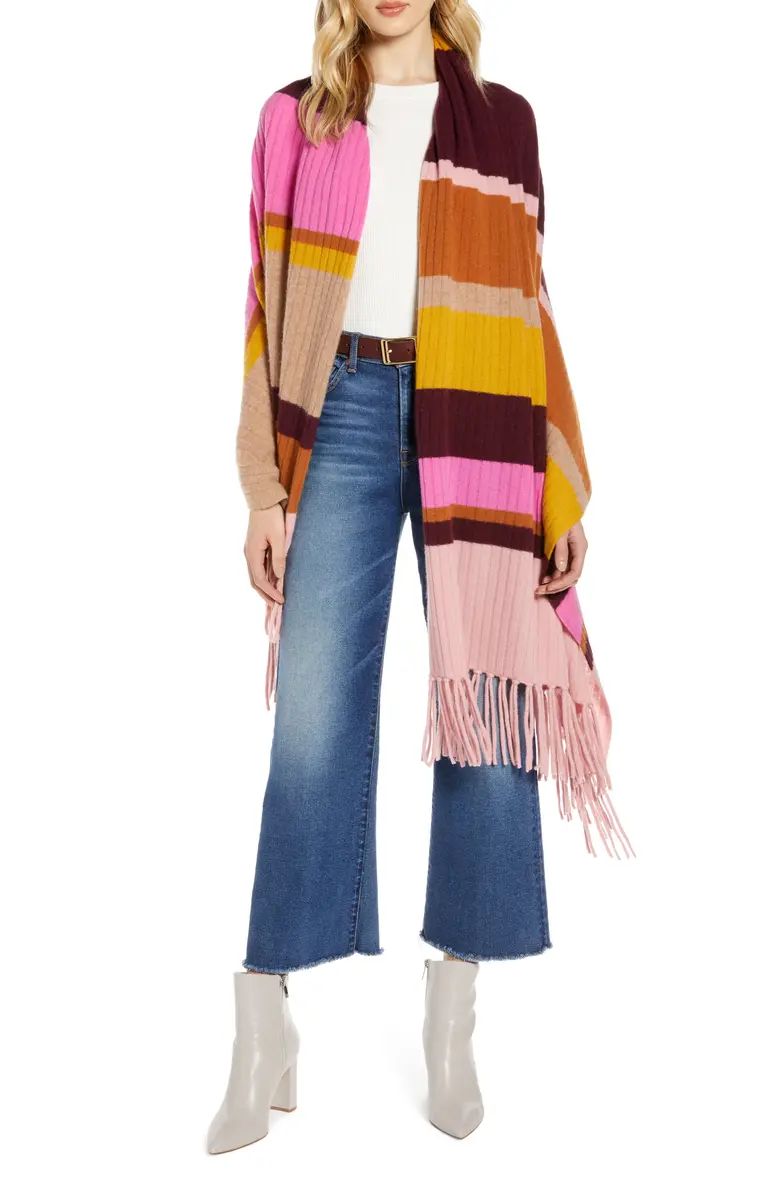 Stripe Fringe Cashmere Wrap Scarf | Nordstrom