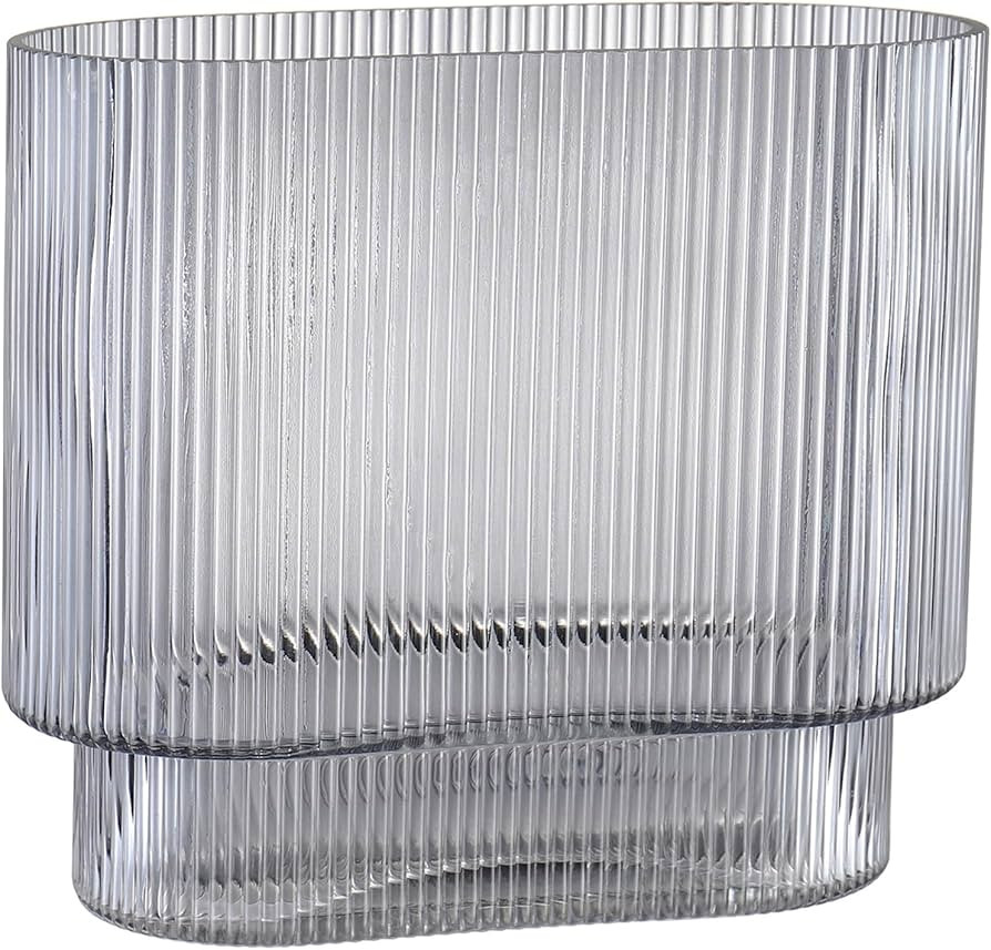 Ribbed Glass Vase, Black Glass Vase, Fluted Short Vases for Flowers, Modern Vases for Living Room... | Amazon (US)