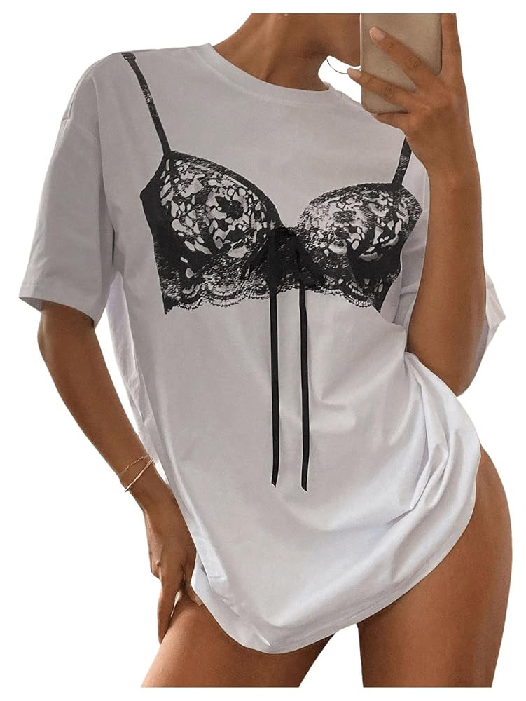 GORGLITTER Women's Bra T Shirt Graphic Short Sleeve Crewneck Oversized Streetwear Tees | Amazon (US)