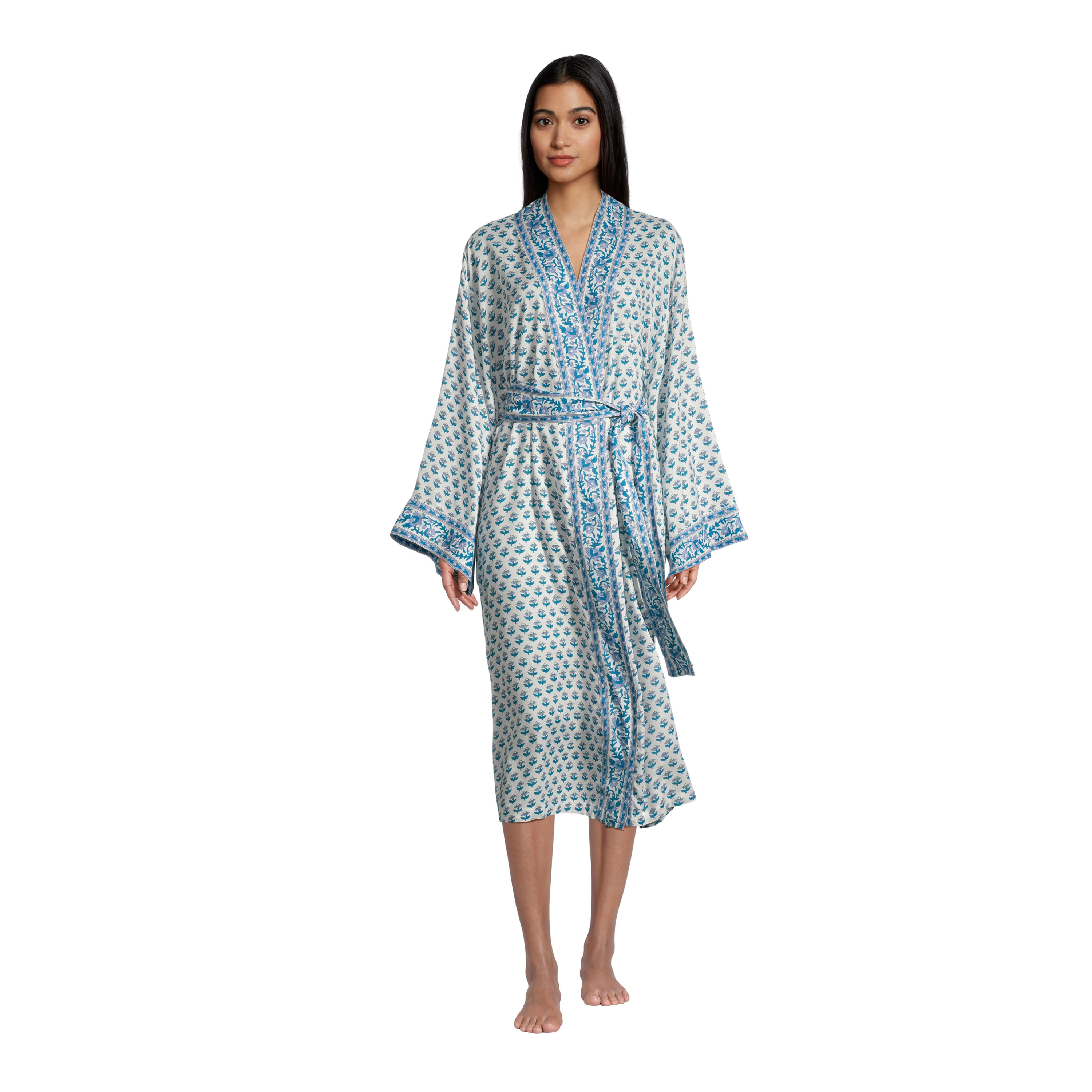 Blue And White Bhuti Floral Print Robe | World Market