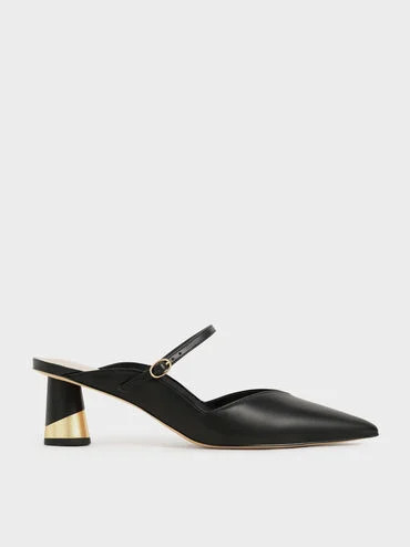 Cammie Metallic Sculptural Heel Mules
    
         - Black | Charles & Keith US