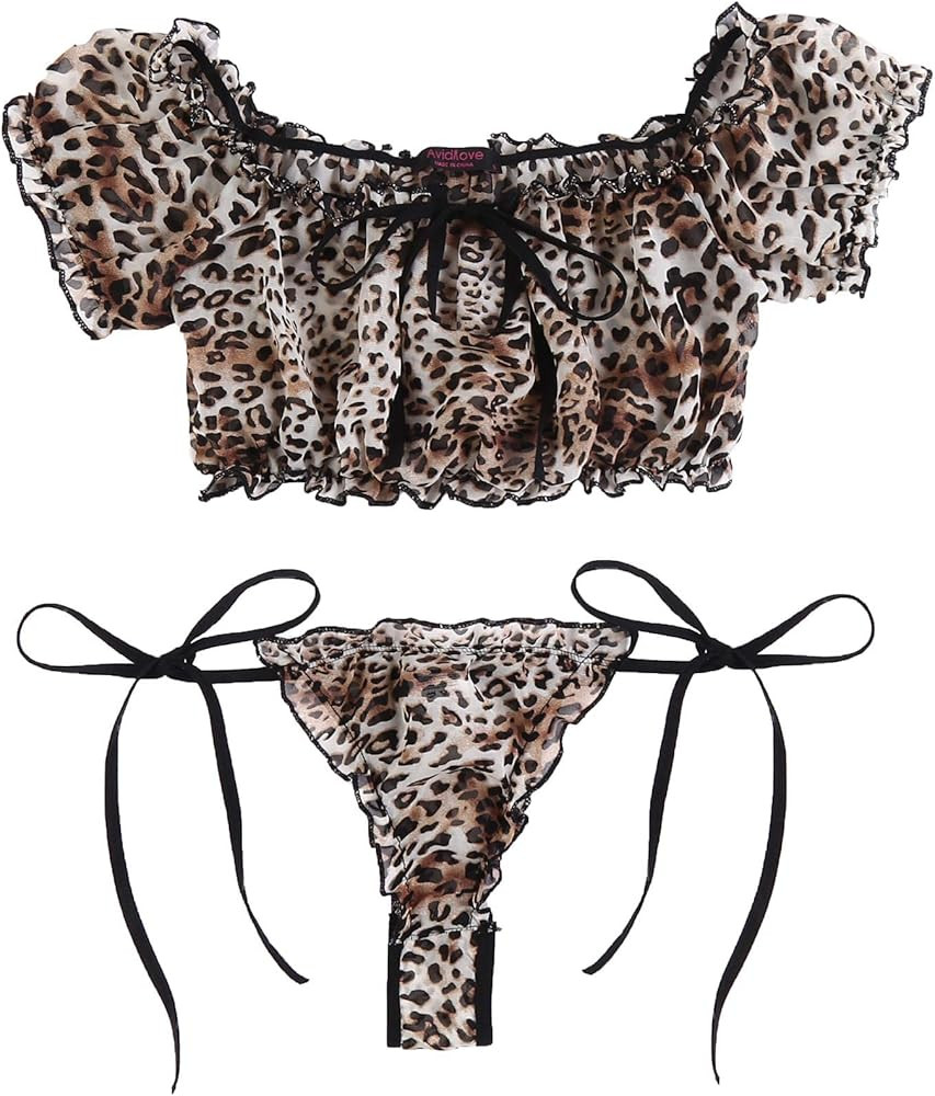 Avidlove Bra and Panty Set Ruffle Lingerie Set Mesh Babydoll Chemise | Amazon (US)