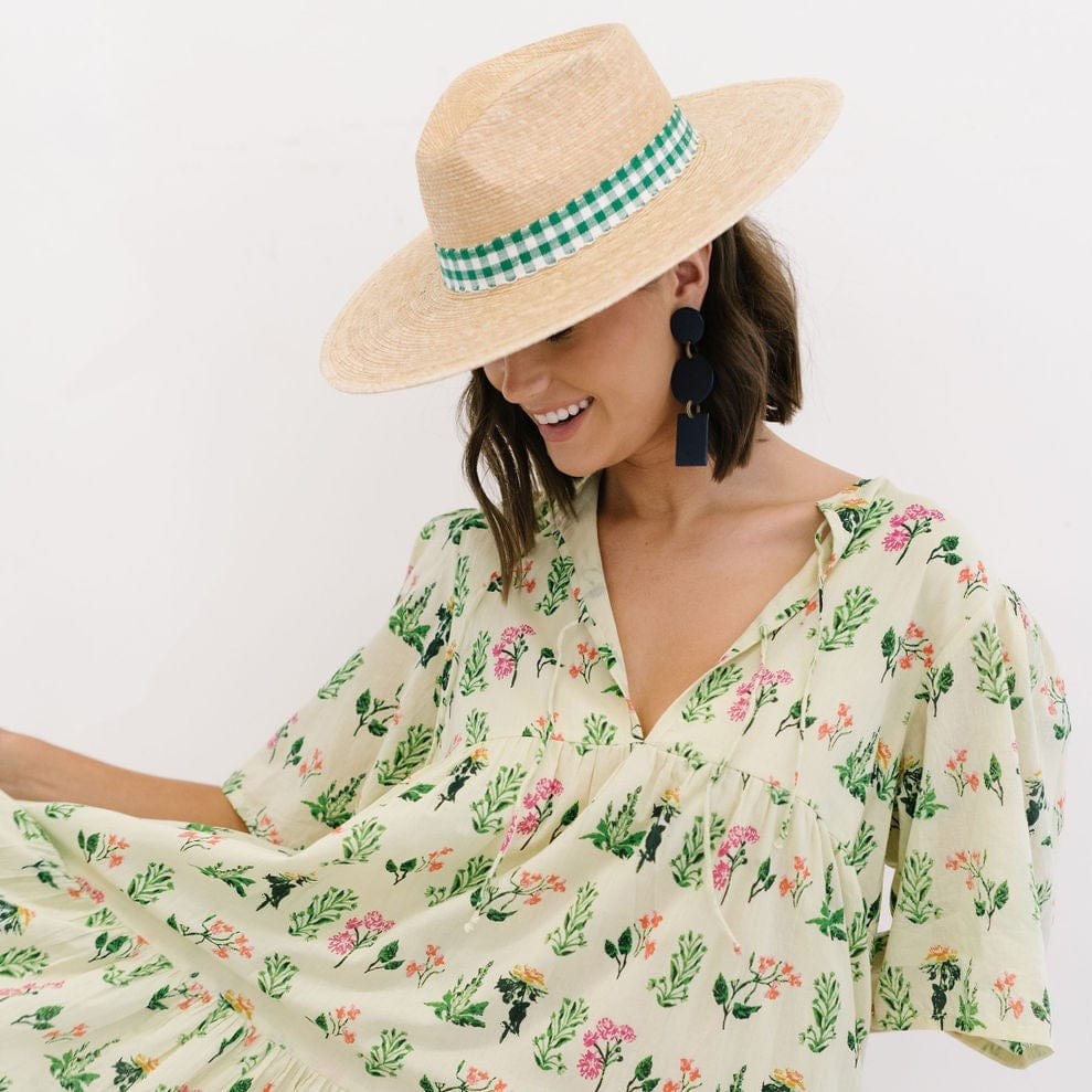 Paulina Green Gingham Palm Hat | Sunshine Tienda