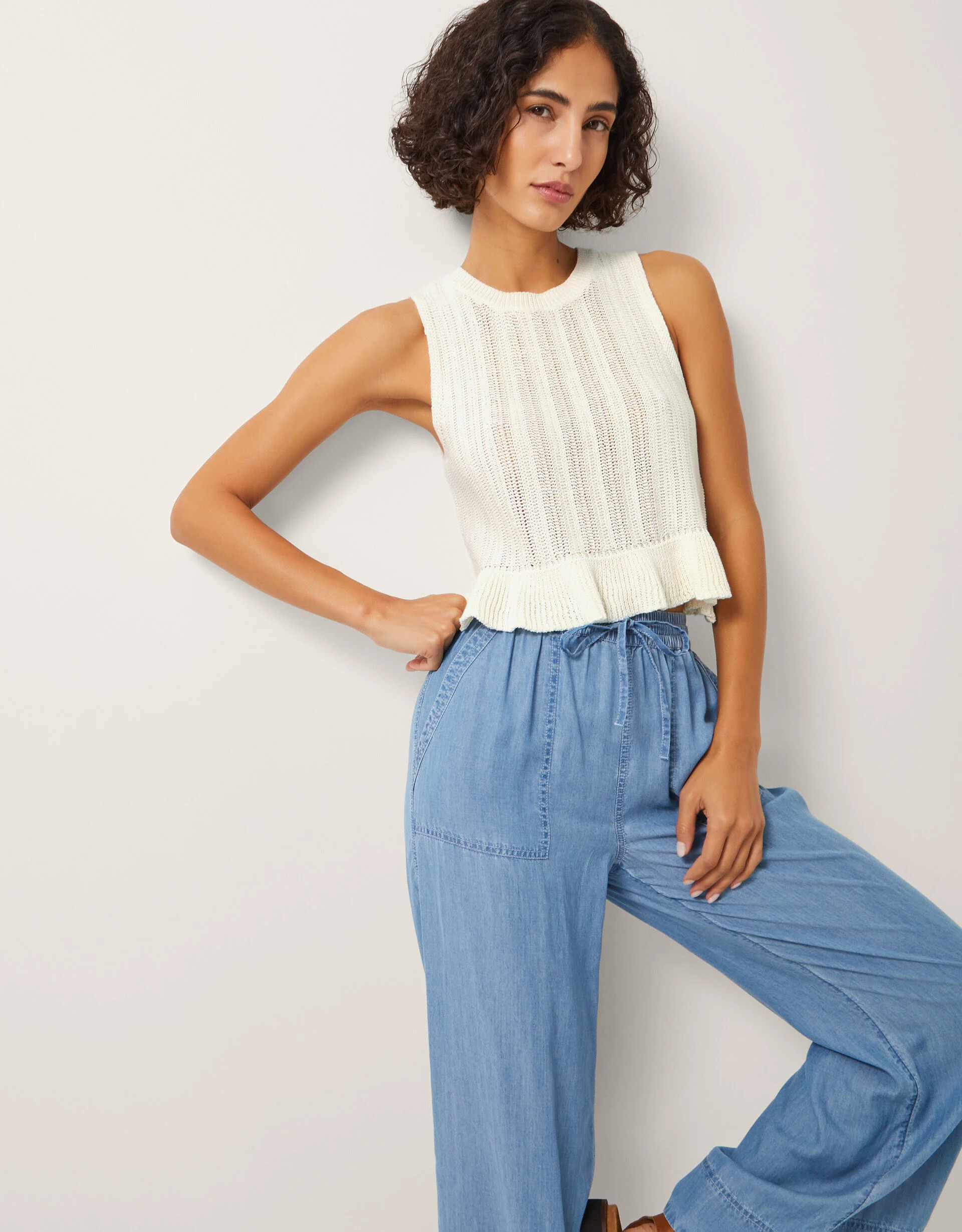 Ruby Ruffle Knit Tank Top Ivory | Monsoon (UK)