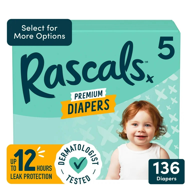 Rascals Premium Absorbent Baby Diapers Size 5, 136 Count, with 2 CoComelon Potty Training Pants | Walmart (US)