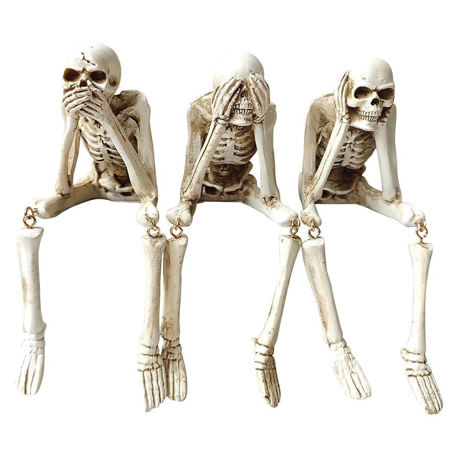 Halloween Skeleton Statues Set of 3 – See No Evil, Hear No Evil, Speak No Evil, Resin Skull Fig... | Amazon (US)
