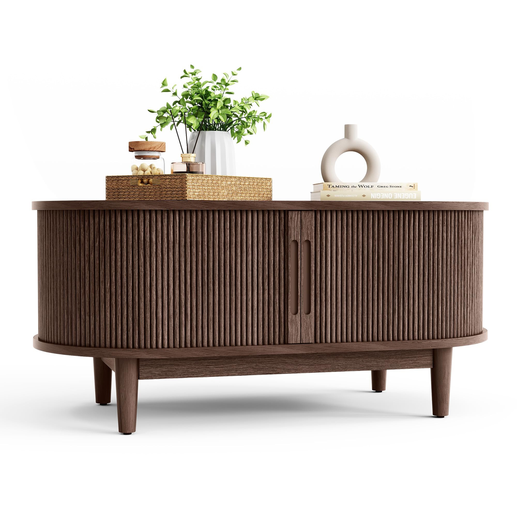 LINSY HOME Mid Century Modern Coffee Table with Sliding Tambour Door, Fluted Accent Center Table ... | Amazon (US)