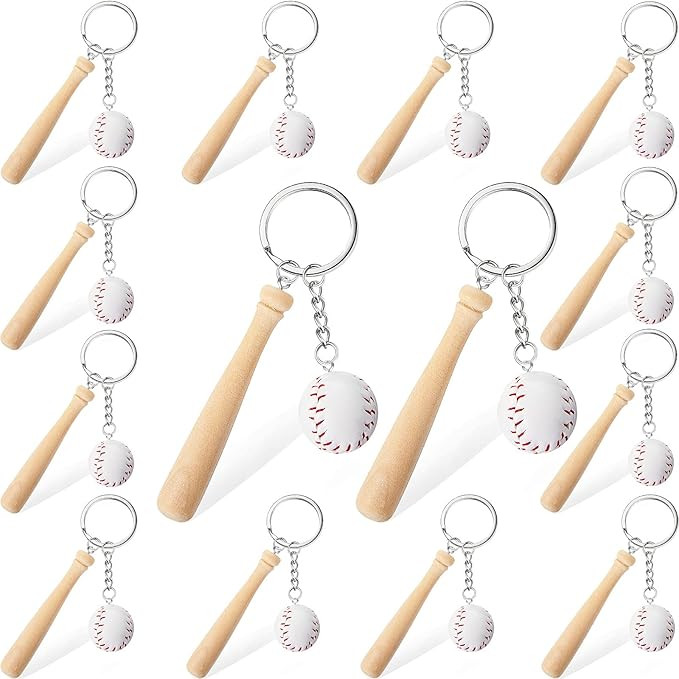 Hicarer Mini Baseball Keychain with Wooden Bat for Sports Theme Party Team Souvenir Athletes Rewa... | Amazon (US)